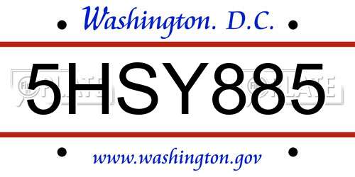 5HSY885 District Of Columbia License Plate