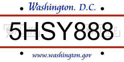 5HSY888 District Of Columbia License Plate