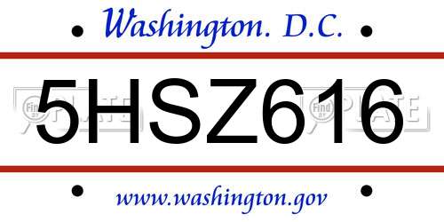 5HSZ616 District Of Columbia License Plate