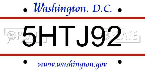 5HTJ92 District Of Columbia License Plate