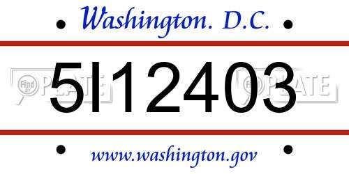 5I12403 District Of Columbia License Plate