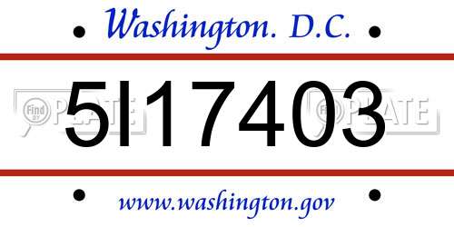 5I17403 District Of Columbia License Plate