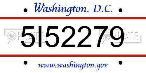 5I52279 District Of Columbia License Plate