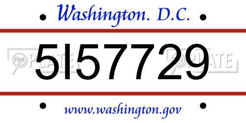 5I57729 District Of Columbia License Plate