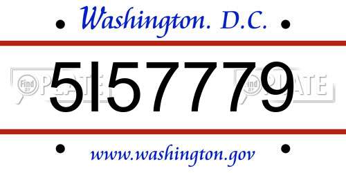5I57779 District Of Columbia License Plate