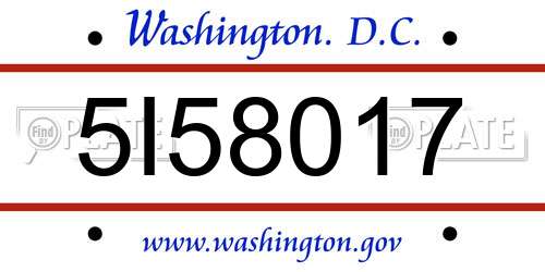 5I58017 District Of Columbia License Plate