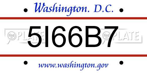 5I66B7 District Of Columbia License Plate
