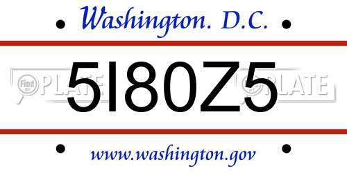 5I80Z5 District Of Columbia License Plate