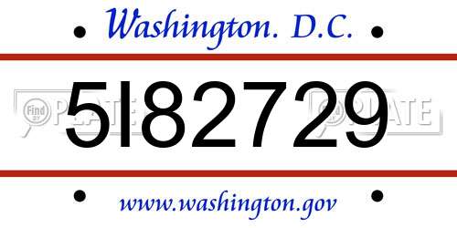5I82729 District Of Columbia License Plate