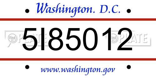 5I85012 District Of Columbia License Plate