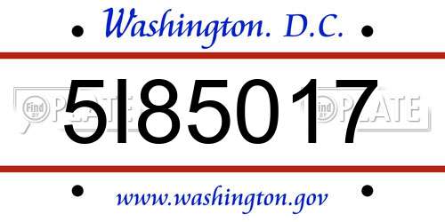 5I85017 District Of Columbia License Plate