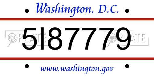5I87779 District Of Columbia License Plate