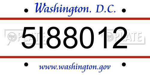 5I88012 District Of Columbia License Plate