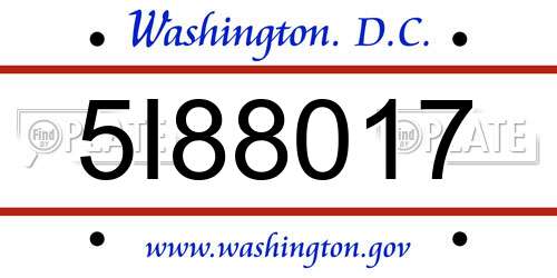 5I88017 District Of Columbia License Plate