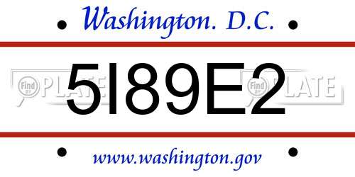 5I89E2 District Of Columbia License Plate