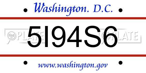 5I94S6 District Of Columbia License Plate