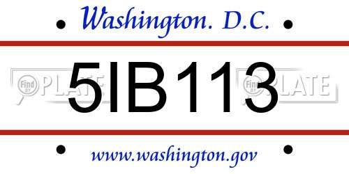 5IB113 District Of Columbia License Plate