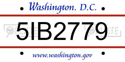 5IB2779 District Of Columbia License Plate