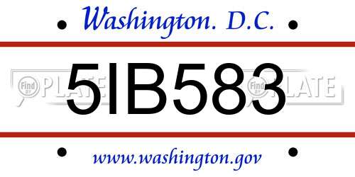 5IB583 District Of Columbia License Plate