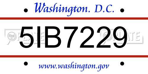 5IB7229 District Of Columbia License Plate