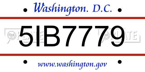 5IB7779 District Of Columbia License Plate