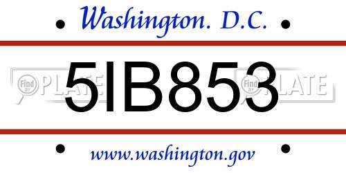 5IB853 District Of Columbia License Plate