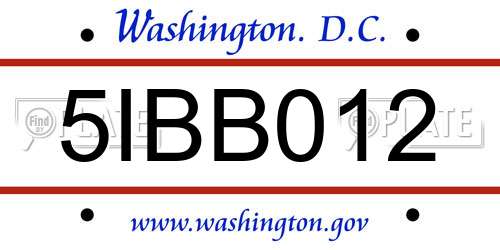5IBB012 District Of Columbia License Plate