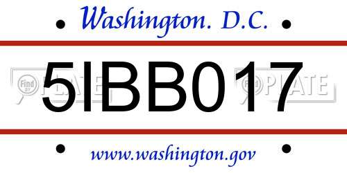 5IBB017 District Of Columbia License Plate