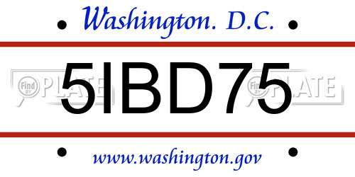 5IBD75 District Of Columbia License Plate