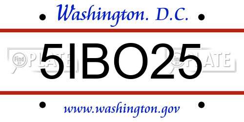 5IBO25 District Of Columbia License Plate