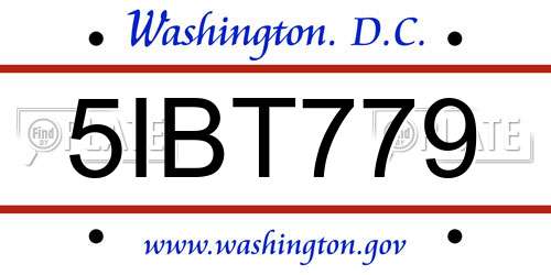 5IBT779 District Of Columbia License Plate