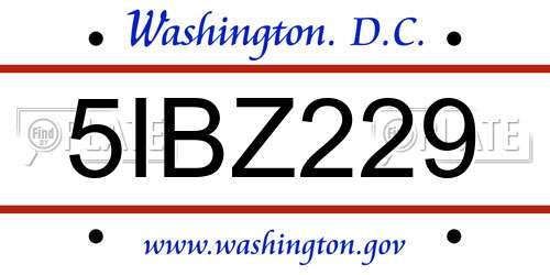 5IBZ229 District Of Columbia License Plate