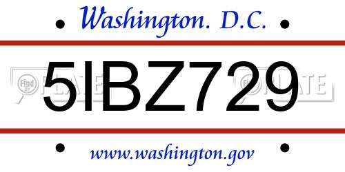 5IBZ729 District Of Columbia License Plate