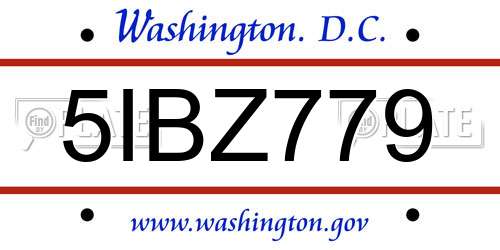 5IBZ779 District Of Columbia License Plate