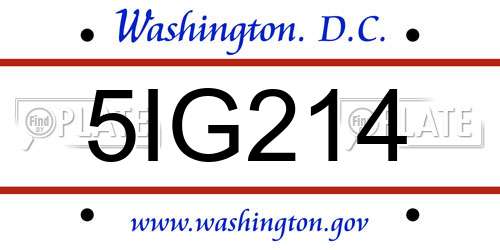 5IG214 District Of Columbia License Plate