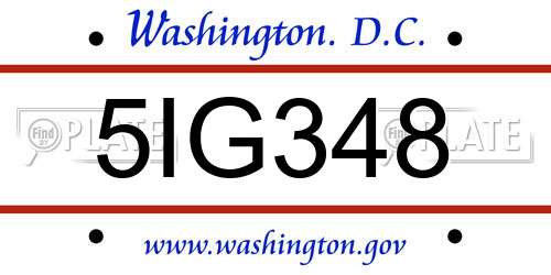 5IG348 District Of Columbia License Plate