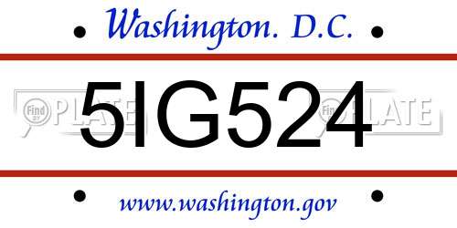 5IG524 District Of Columbia License Plate