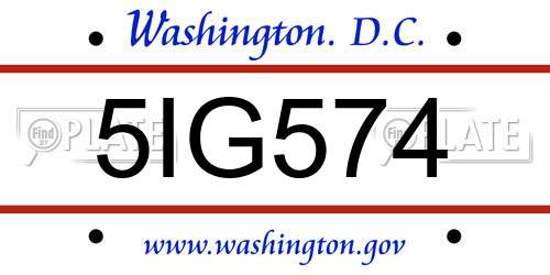 5IG574 District Of Columbia License Plate
