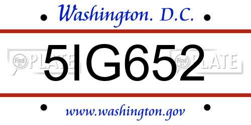 5IG652 District Of Columbia License Plate