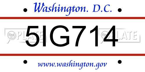 5IG714 District Of Columbia License Plate