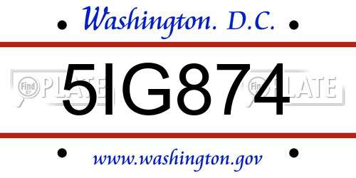 5IG874 District Of Columbia License Plate