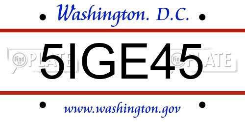 5IGE45 District Of Columbia License Plate