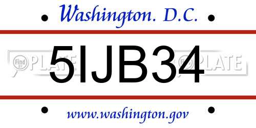 5IJB34 District Of Columbia License Plate