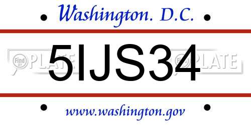 5IJS34 District Of Columbia License Plate