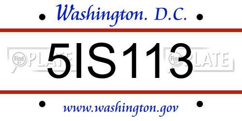 5IS113 District Of Columbia License Plate