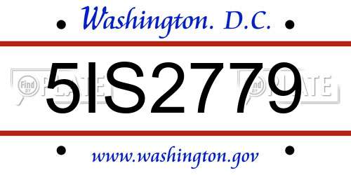 5IS2779 District Of Columbia License Plate