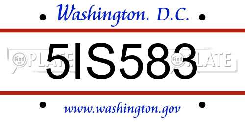 5IS583 District Of Columbia License Plate