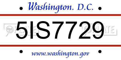 5IS7729 District Of Columbia License Plate