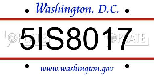 5IS8017 District Of Columbia License Plate