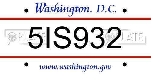 5IS932 District Of Columbia License Plate
